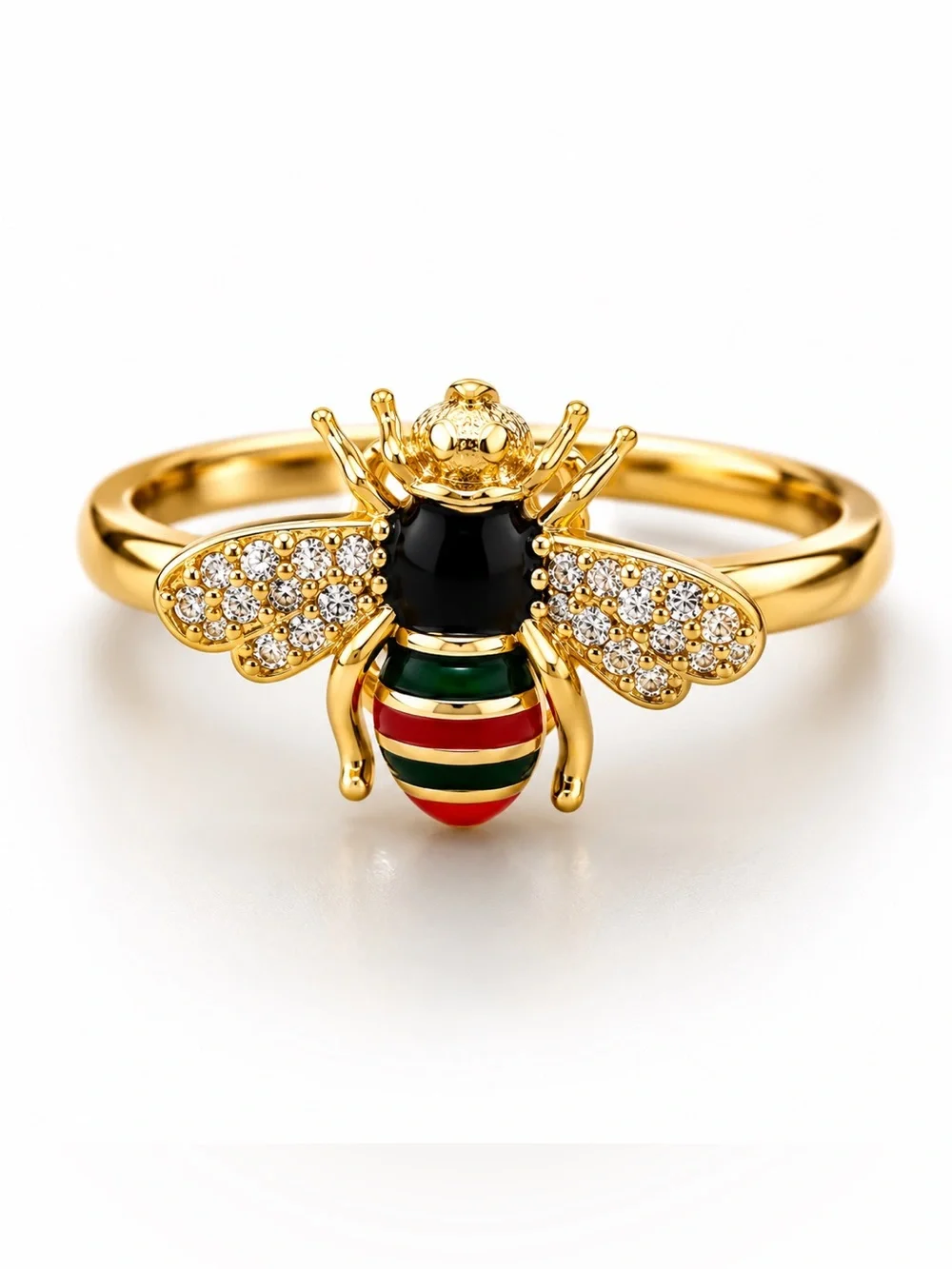 Bee Ring, Adjustable Stainless Steel Enamel Zircon Ring
